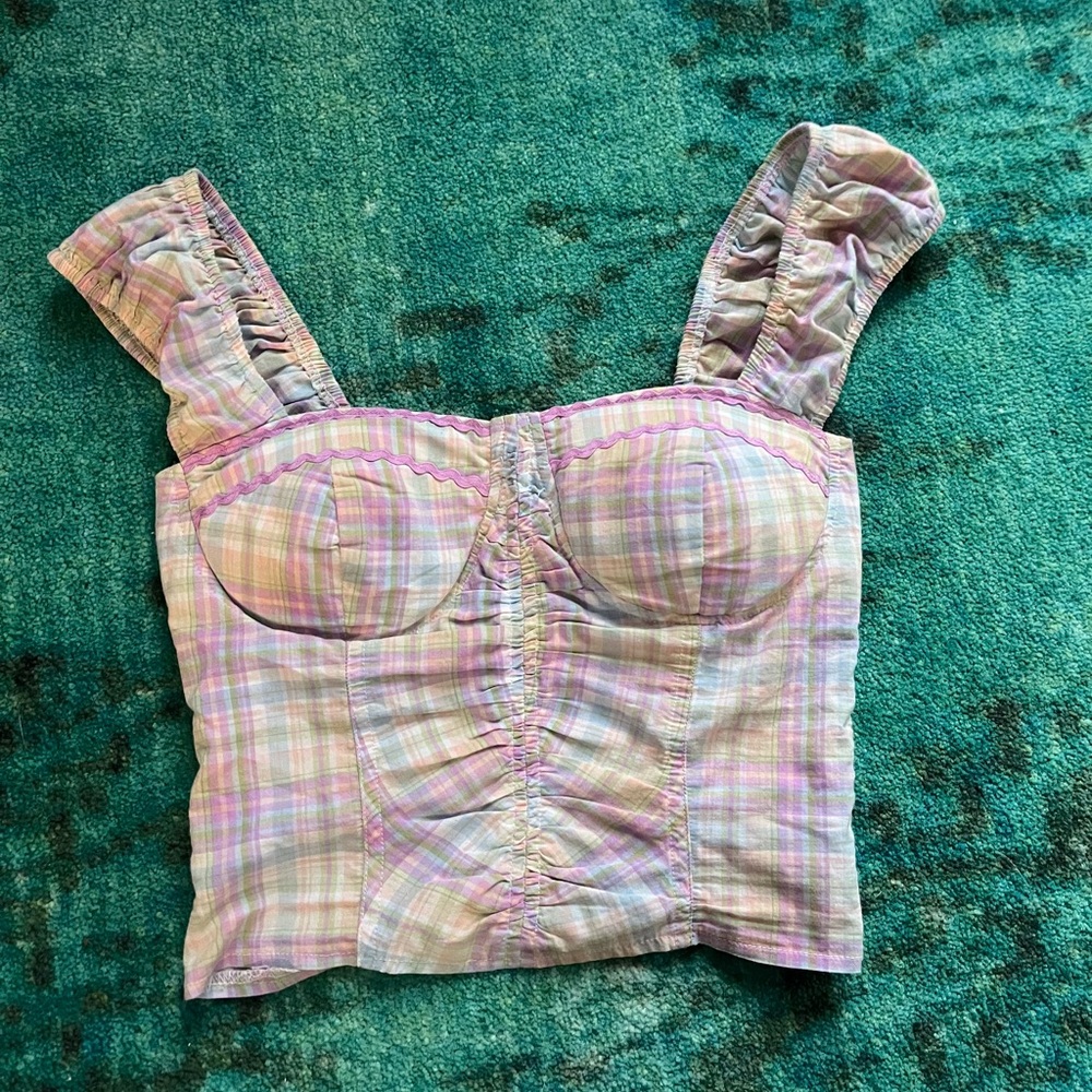 SO Pastel Plaid Crop Top Size XS
